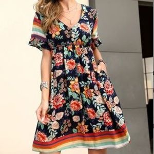 Black & Red Floral Empire Waist Dress